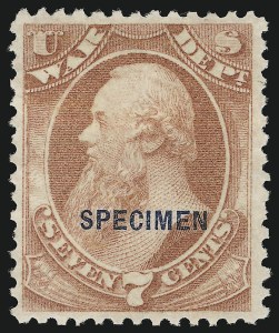 Sale 905, Lot 3383, Official Specimens and Sepcimens, 7c War, Specimen Ovpt. (O87S) Sale 905, Lot 3383, Official Specimens and Sepcimens