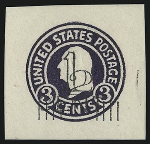 Sale 914, Lot 2941, Postal Stationery, 2c on 1c on 3c Dark Violet on White, Die 1 (U474) Sale 914, Lot 2941, Postal Stationery