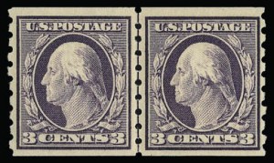 Sale 930, Lot 2451, 1910-13 Washington-Franklin Issue (Scott 374-396), 3c Deep Violet, Coil (394) Sale 930, Lot 2451, 1910-13 Washington-Franklin Issue (Scott 374-396)