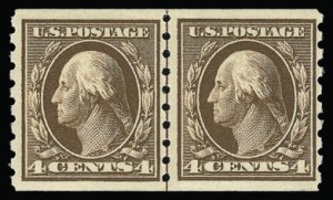 Sale 930, Lot 2454, 1910-13 Washington-Franklin Issue (Scott 374-396), 4c Brown, Coil (395) Sale 930, Lot 2454, 1910-13 Washington-Franklin Issue (Scott 374-396)