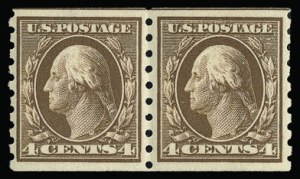 Sale 930, Lot 2455, 1910-13 Washington-Franklin Issue (Scott 374-396), 4c Brown, Coil (395) Sale 930, Lot 2455, 1910-13 Washington-Franklin Issue (Scott 374-396)