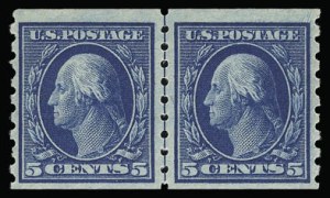 Sale 930, Lot 2456, 1910-13 Washington-Franklin Issue (Scott 374-396), 5c Blue, Coil (396) Sale 930, Lot 2456, 1910-13 Washington-Franklin Issue (Scott 374-396)