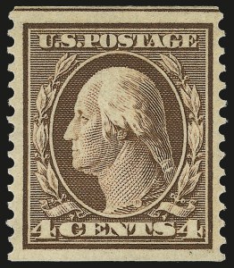 Sale 992, Lot 2439, 1908-10 Washington-Franklin Issues (Scott 331-356), 4c Orange Brown, Coil (354) Sale 992, Lot 2439, 1908-10 Washington-Franklin Issues (Scott 331-356)