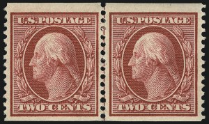 Sale 1014, Lot 1795, 1908-10 Washington-Franklin Issue Coils (Scott 348-356), 2c Carmine, Coil (353) Sale 1014, Lot 1795, 1908-10 Washington-Franklin Issue Coils (Scott 348-356)