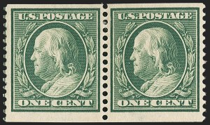 Sale 1172, Lot 658, 1910-13 Washington-Franklin Issue (Scott 374-396), 1c Green, Coil (387) Sale 1172, Lot 658, 1910-13 Washington-Franklin Issue (Scott 374-396)
