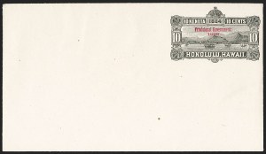 Sale 1179, Lot 2836, U.S. Possessions: Hawaii, Royal Portraits thru Back-of-Book, HAWAII, 1893, 10c Black entire, Blue Inside, Red Ovpt. (U14) Sale 1179, Lot 2836, U.S. Possessions: Hawaii, Royal Portraits thru Back-of-Book