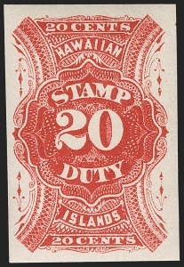 Sale 1179, Lot 2841, U.S. Possessions: Hawaii, Royal Portraits thru Back-of-Book, HAWAII, 1894, 20c Red, Imperforate (R9a) Sale 1179, Lot 2841, U.S. Possessions: Hawaii, Royal Portraits thru Back-of-Book