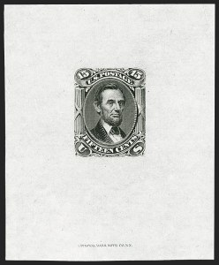 Sale 1209, Lot 1016, Essays, Proofs and Specimens: 1845 thru 1869 Issues, 15c Black, Large Die Proof on India (77P1) Sale 1209, Lot 1016, Essays, Proofs and Specimens: 1845 thru 1869 Issues