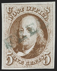 Sale Number 1219, Lot Number 19, 5c 1847 Issue (Scott 1) Sale Number 1219, Lot Number 19, 5c 1847 Issue (Scott 1)