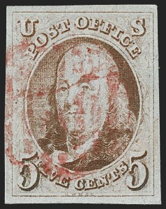 Sale Number 1219, Lot Number 23, 5c 1847 Issue (Scott 1) Sale Number 1219, Lot Number 23, 5c 1847 Issue (Scott 1)
